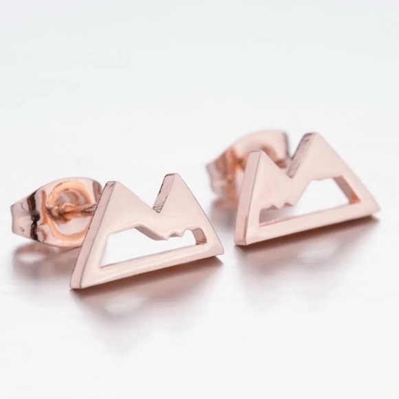 Free People Jewelry - “Mountainscape” Mountain Icecap Peak Hike Climb Mini Tiny Rose Gold Steel Studs